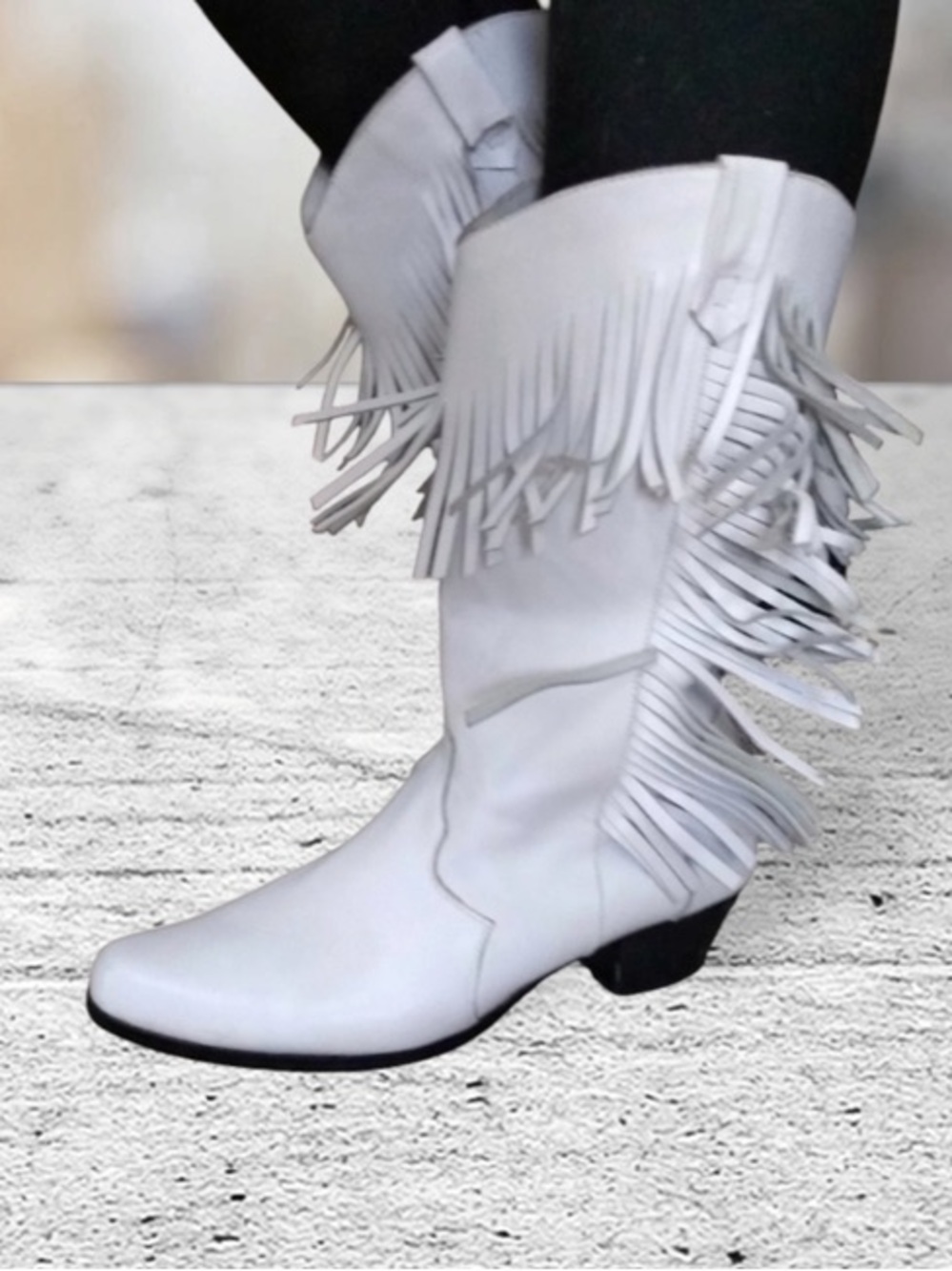 OAK TREE FARMS Boots Cowboy Coastal Cowgirl Fringe Genuine Leather White Size 8